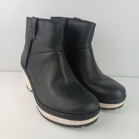 Merrell Women's SZ 7 Halendi Bluff Pull On Clog Bootie In Black Wedge Platform - Picture 2 of 7